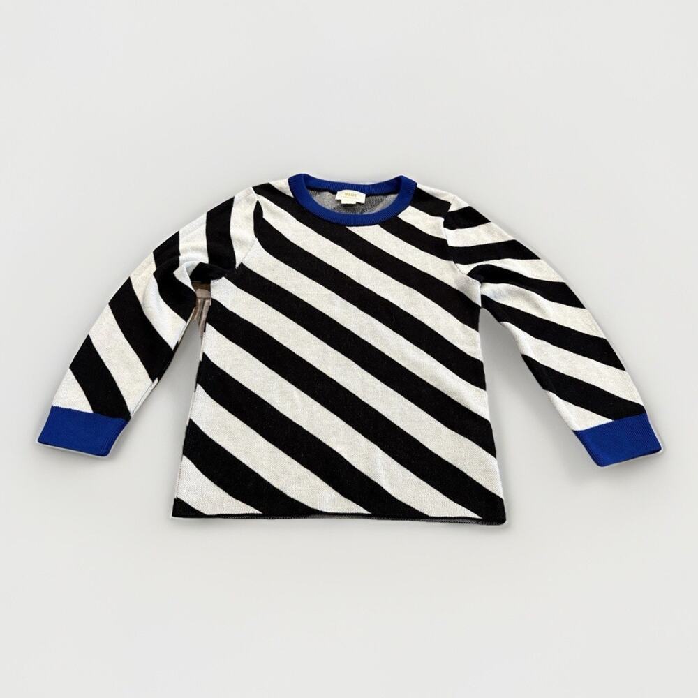 Maeve Anthropologie Womens Royal Blue Black Striped Pullover Sweater Size XS